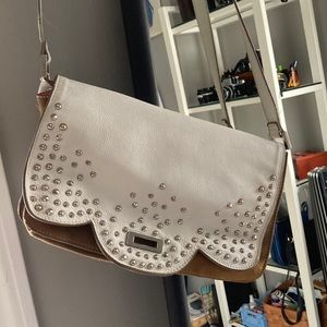 Lancaster Paris white leather and brown suede studded purse